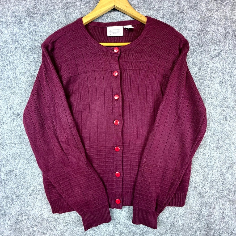 Vintage Carissa E. Cardigan Sweater‎ Womens Medium Petite Burgundy Button Front